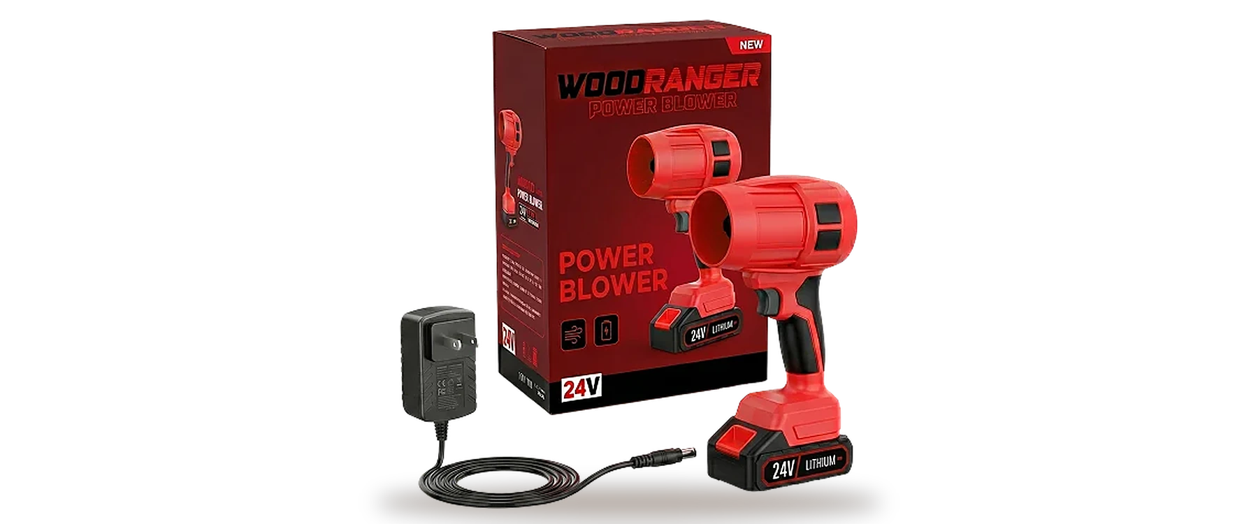 Wood Ranger Leaf Blower package — power blower, 24V lithium battery and charger with retail box